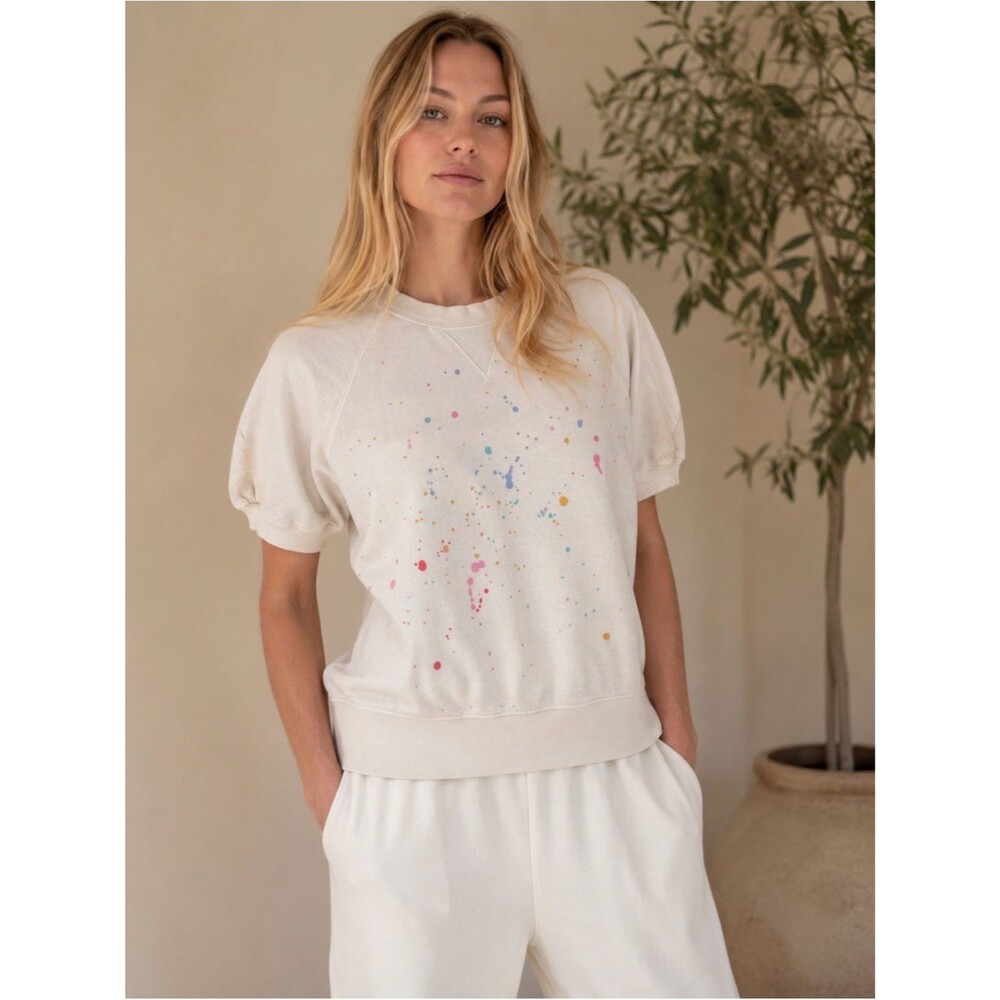 PJ Salvage Art Studio Paint Splatter Terry Pullover Top Small Ivory